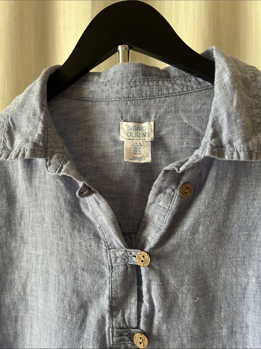 Light Blue Sigrid Olsen 100% Linen Size M Shirt - Picture 2 of 4